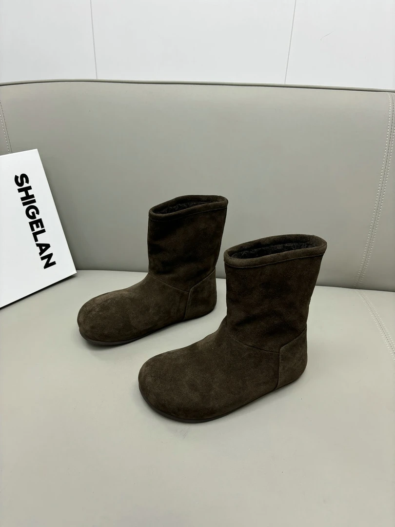 诗歌兰女靴2024冬季新款短靴厚底加绒一脚蹬雪地靴保暖鞋