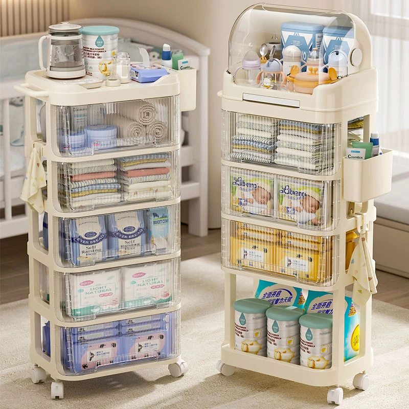 婴儿用品置物架多层收纳柜新生儿宝宝玩具储物架可移动零食小推车