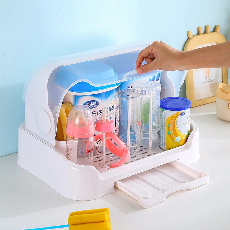 宝宝奶瓶防尘收纳箱实用好物大容量奶粉储存盒沥水带盖防尘收纳箱
