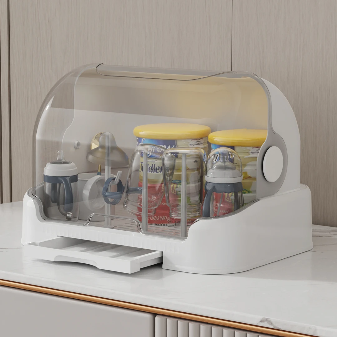 宝宝奶瓶收纳盒婴儿放辅食餐貝杯子沥水架带盖防尘晾干储存收纳箱