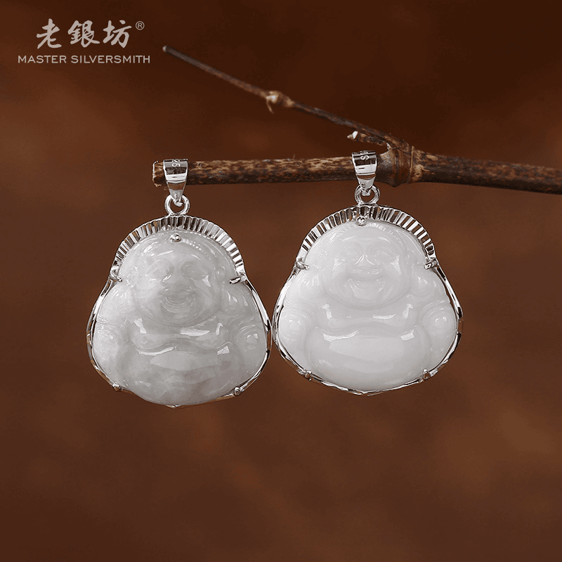 【老银坊】s925银镶翡翠弥勒佛 多样性发货 发其一 00231838