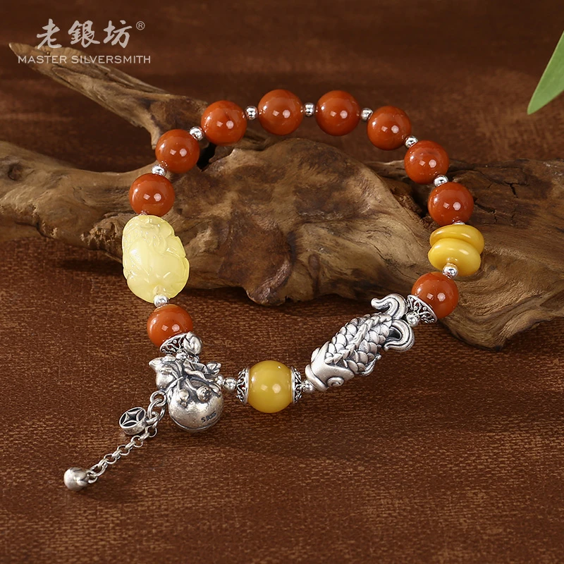 【老银坊】s925银南红葫芦貔貅鱼手串 0035918