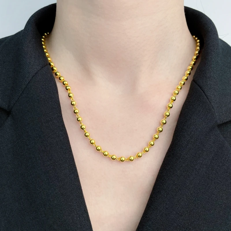 链子足银 25克面4长50包1.3实心圆珠项链男女时尚项链不变形简约