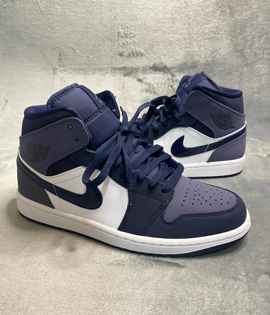 Air Jordan 1 aj1黑紫脚趾减震防滑耐磨中帮复古篮球鞋男款桑德紫