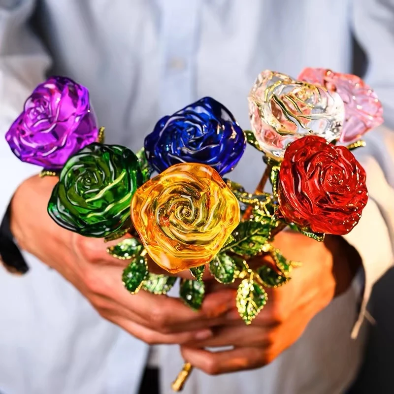 水晶玫瑰花仿真玫瑰花七夕情人节生日礼物送女友闺蜜摆设装饰摆件