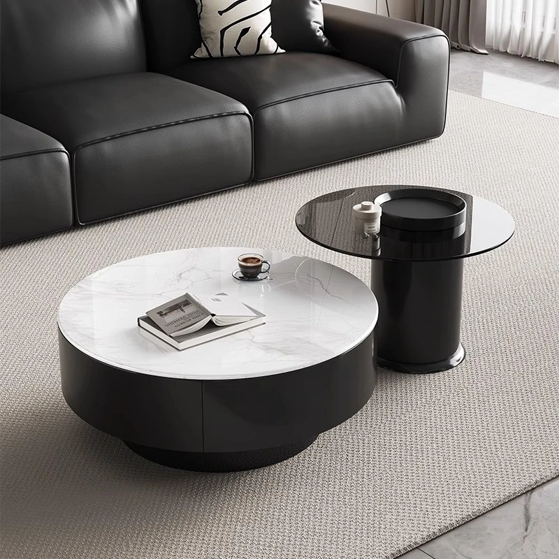 亦克天鹅白微晶石大小圆茶几组合现代轻奢极简家用茶几客厅家用