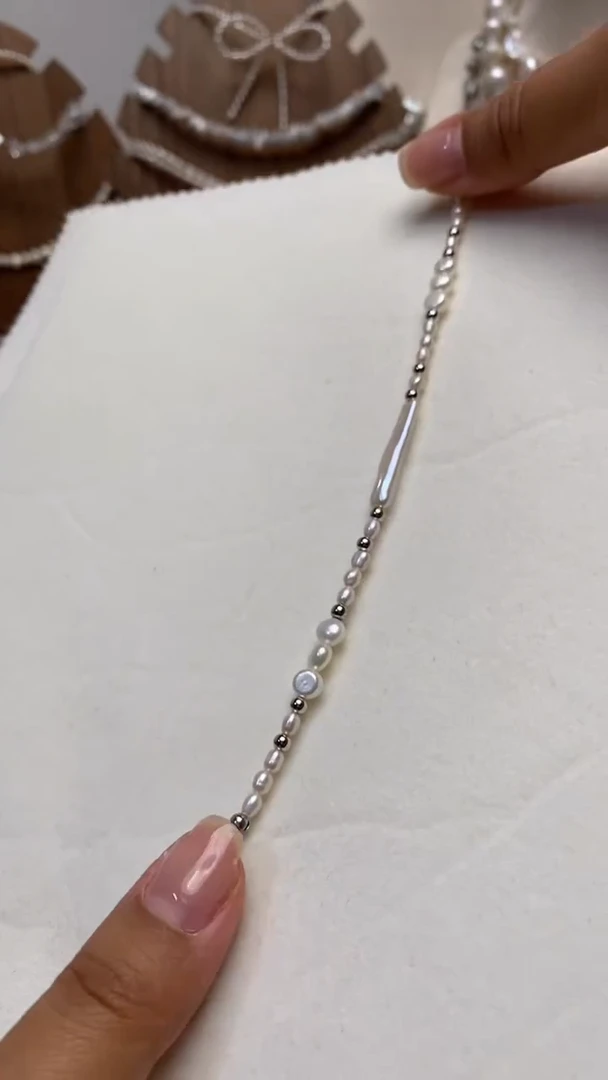 【闪购商品】淡水珍珠颈饰银S925镶嵌小银条手链