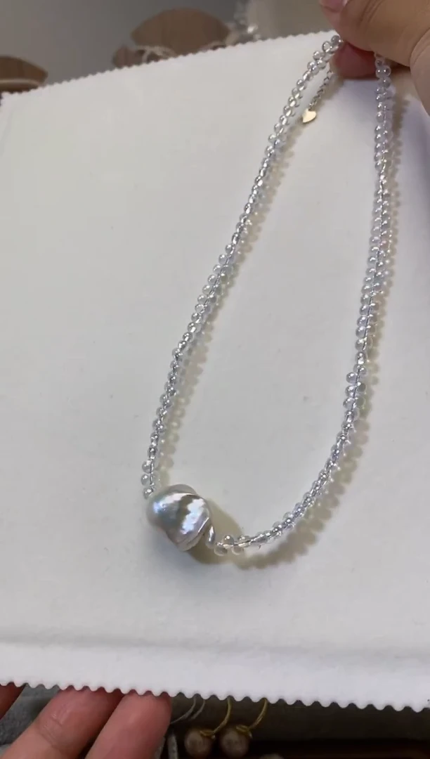 【闪购商品】淡水珍珠颈饰银S925镶嵌琉璃巴洛克项链