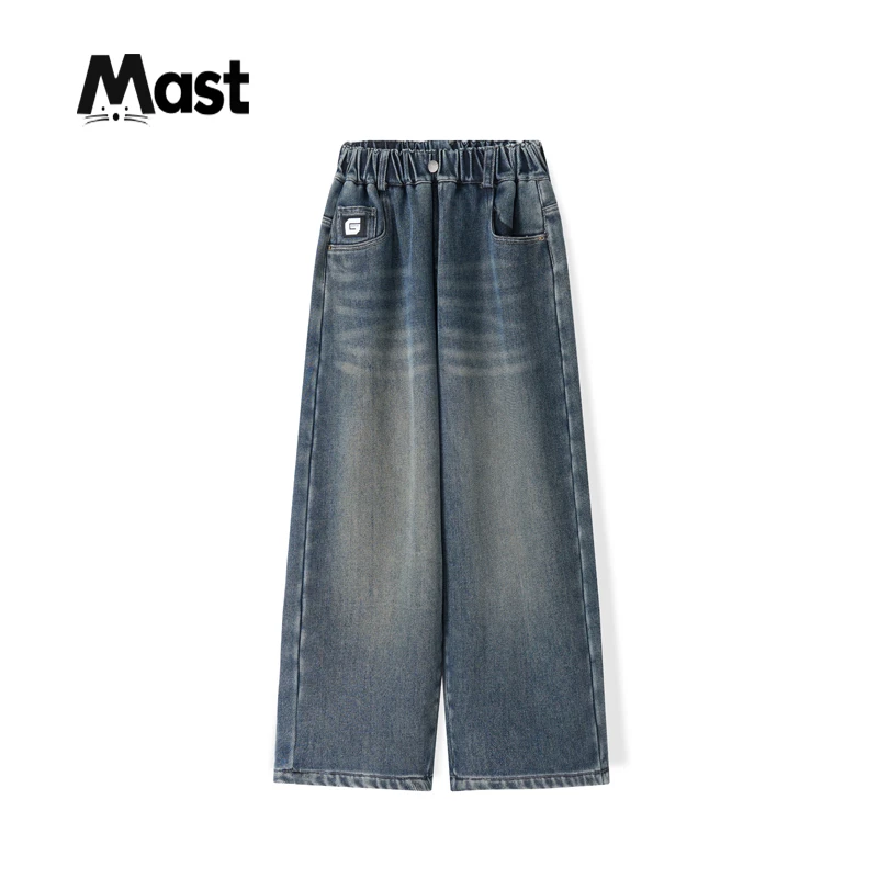 【现货】秋冬青少年中大童加绒牛仔裤加厚2024冬季百搭简约直筒裤子