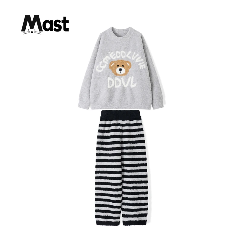 【现货】秋冬中大童青少年拼色睡衣套装2024新款男童卡通圆领两件套
