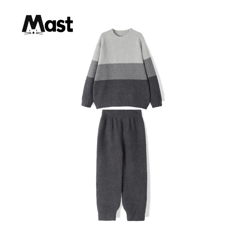 【现货】秋冬中大童青少年拼色睡衣套装2024新款男童休闲圆领两件套