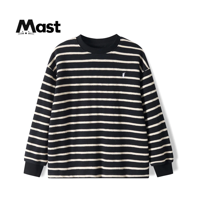 【现货】童装男童春款条纹卫衣宽松2024新款秋装儿童中大童圆领上衣