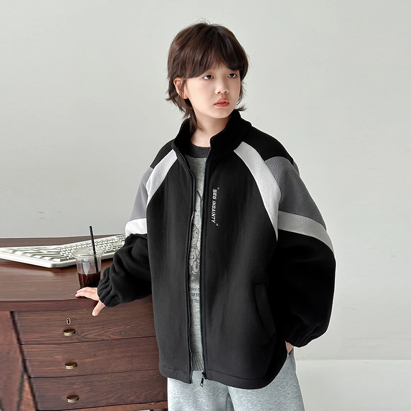 【现货】秋冬青少年中大童宽松摇粒绒立领外套外穿2024内搭保暖上衣