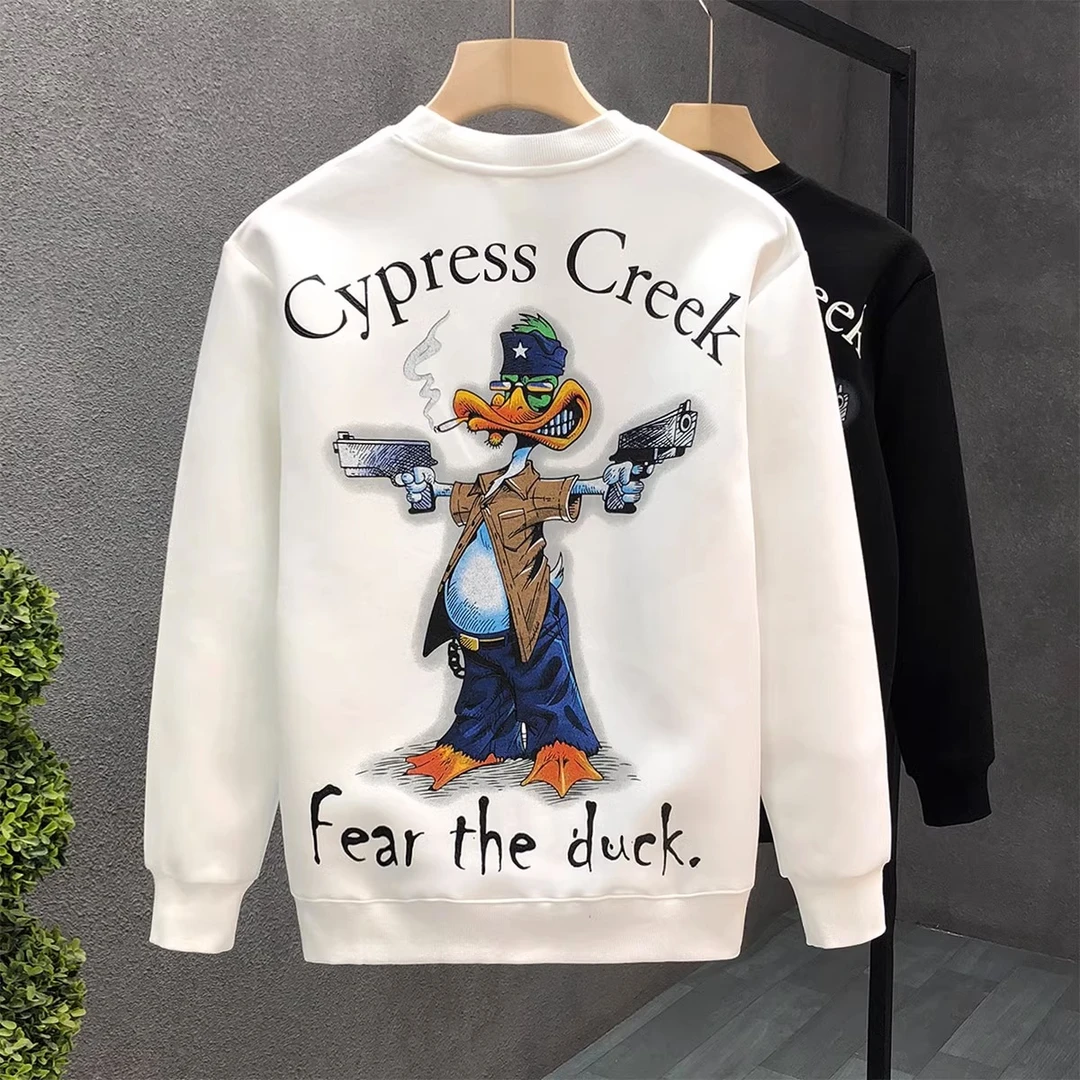 卡通青年卫衣潮牌男春秋长袖T恤2023秋季新款男士圆领打底衫上衣