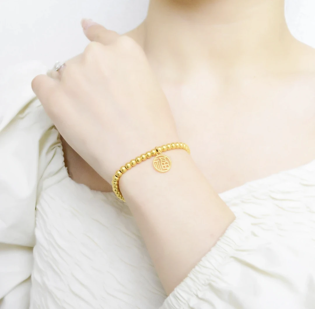 铜合金手链 SL086丨新中式国潮风/圆珠小福牌手链