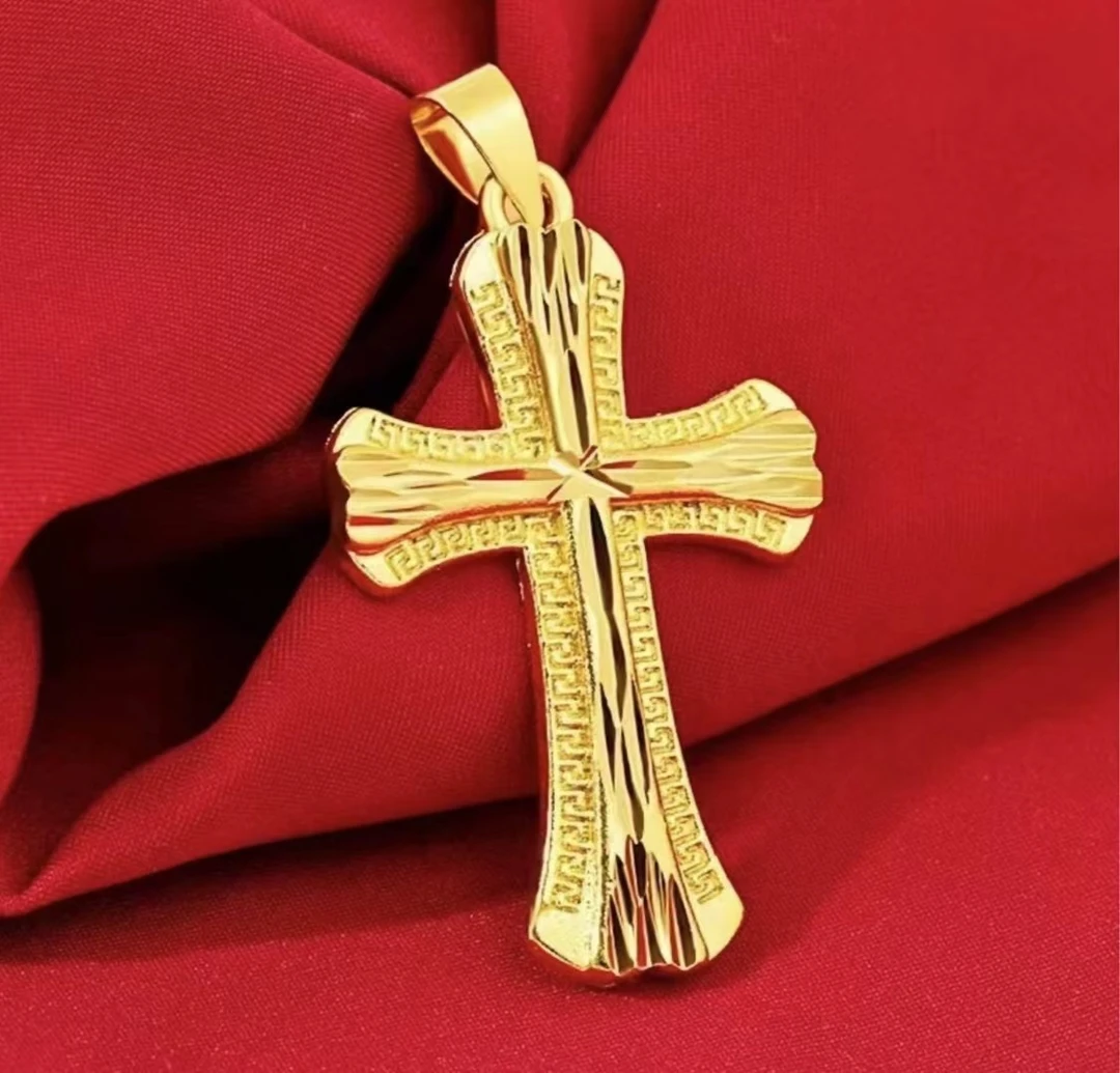 合金吊坠 金色百搭简约情侣项坠个性经典素款砂金十字架挂坠