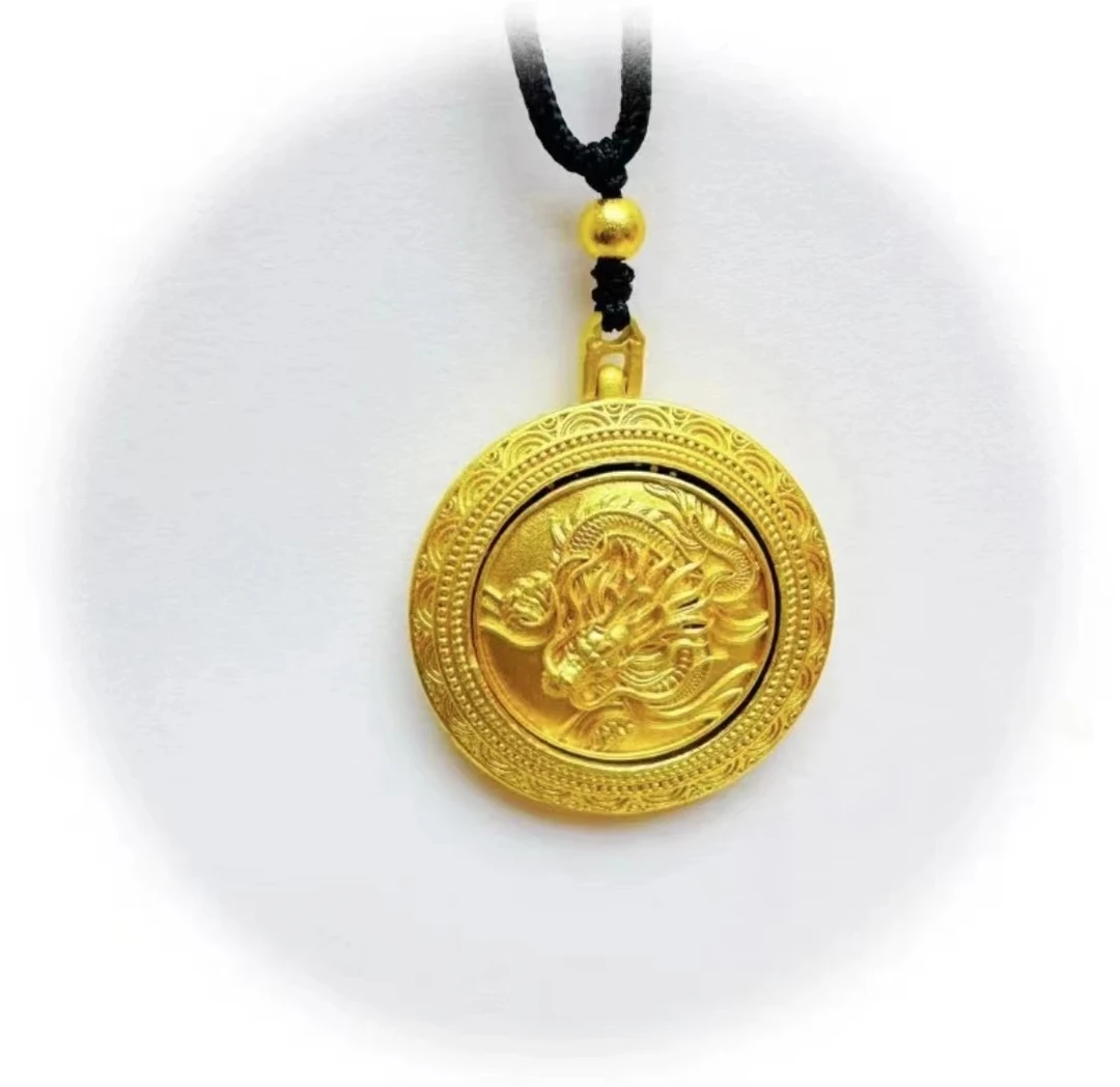 合金吊坠 手工时尚编织双面金色项坠时来运转沙金龙牌高端吊坠