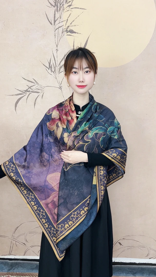 【洛承之光】高定香云花萝桑蚕丝140*140方巾丝巾时尚百搭气质高档3