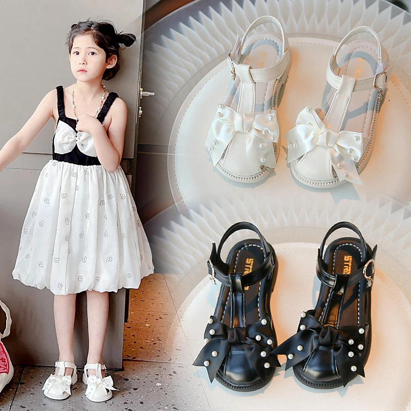 女童凉鞋2024年夏季新款女孩子蝴蝶结包头凉鞋韩版公主沙滩凉鞋