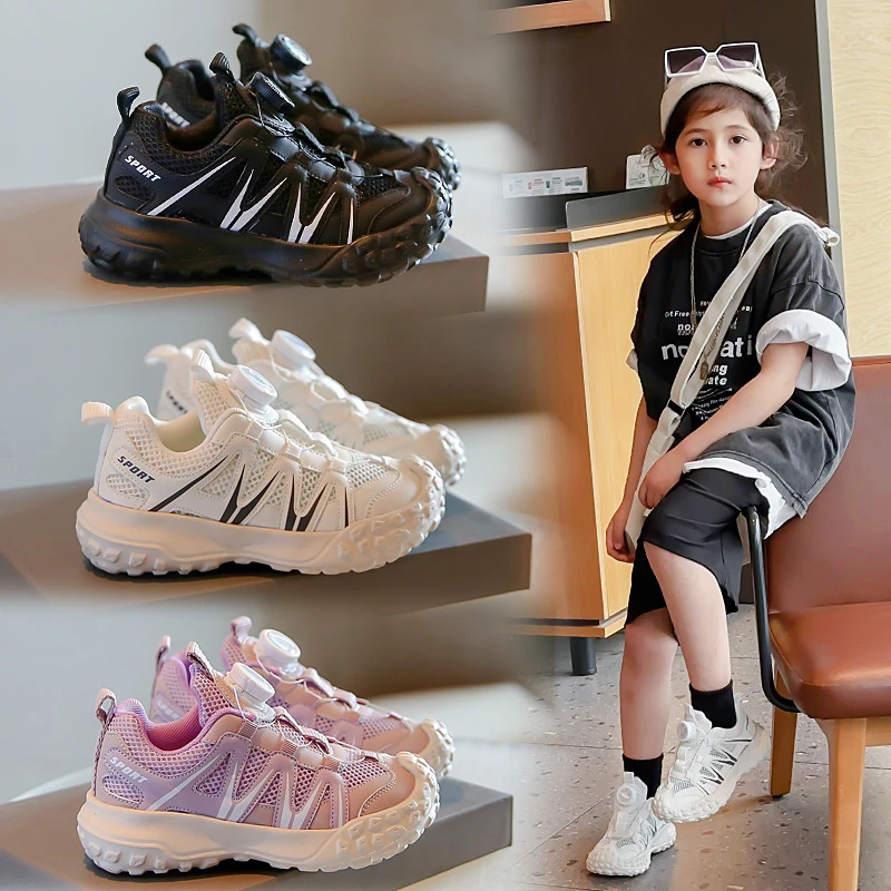 选纽扣单网夏季款女生运动鞋大网眼休闲鞋校园女童休闲鞋一件代发