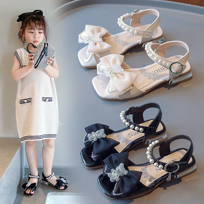 女童凉鞋儿童罗马鞋2024年夏季新款小熊水钻公主鞋小女孩露趾凉鞋