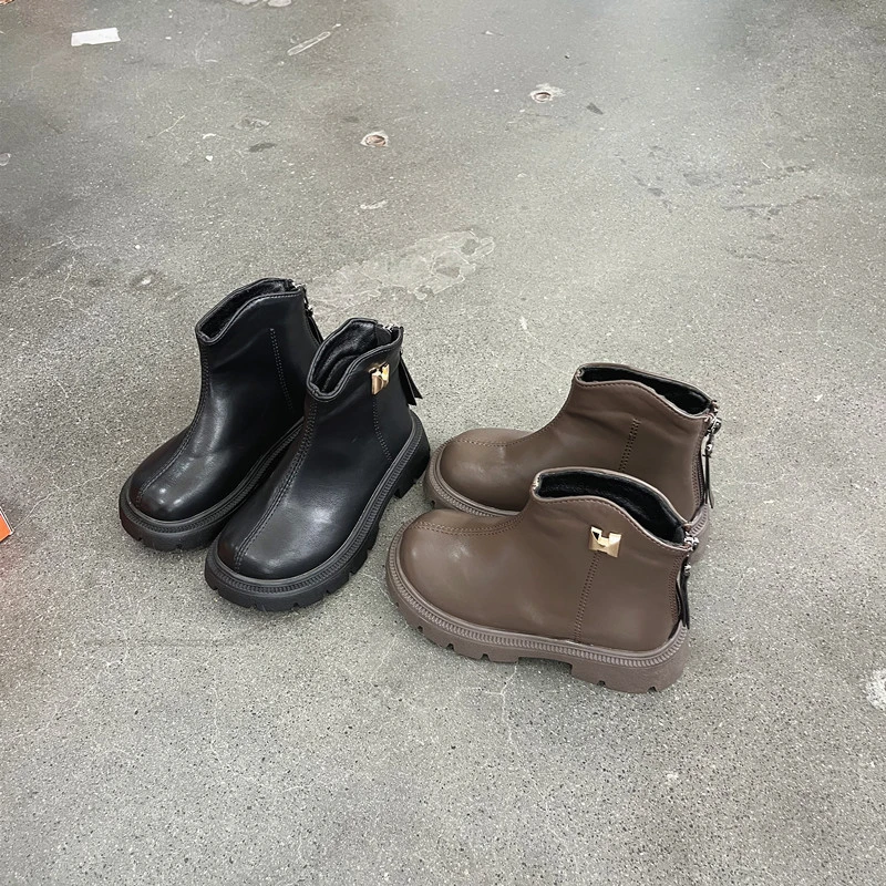 儿童马丁靴2024秋冬新款女童公主小皮靴男童棉靴加棉二棉中大童靴