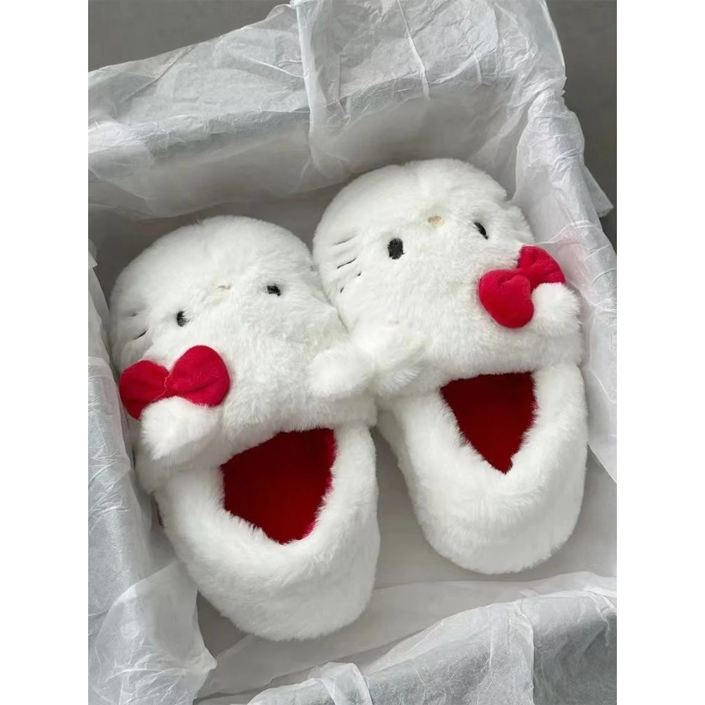 ins可爱kt毛毛拖鞋棉拖鞋女秋冬季外穿网红防滑居家室内棉鞋假日