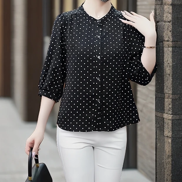 【厂家直销】大码显瘦衬衫上衣气质时尚百搭夏季宽松小衫 洋气上衣