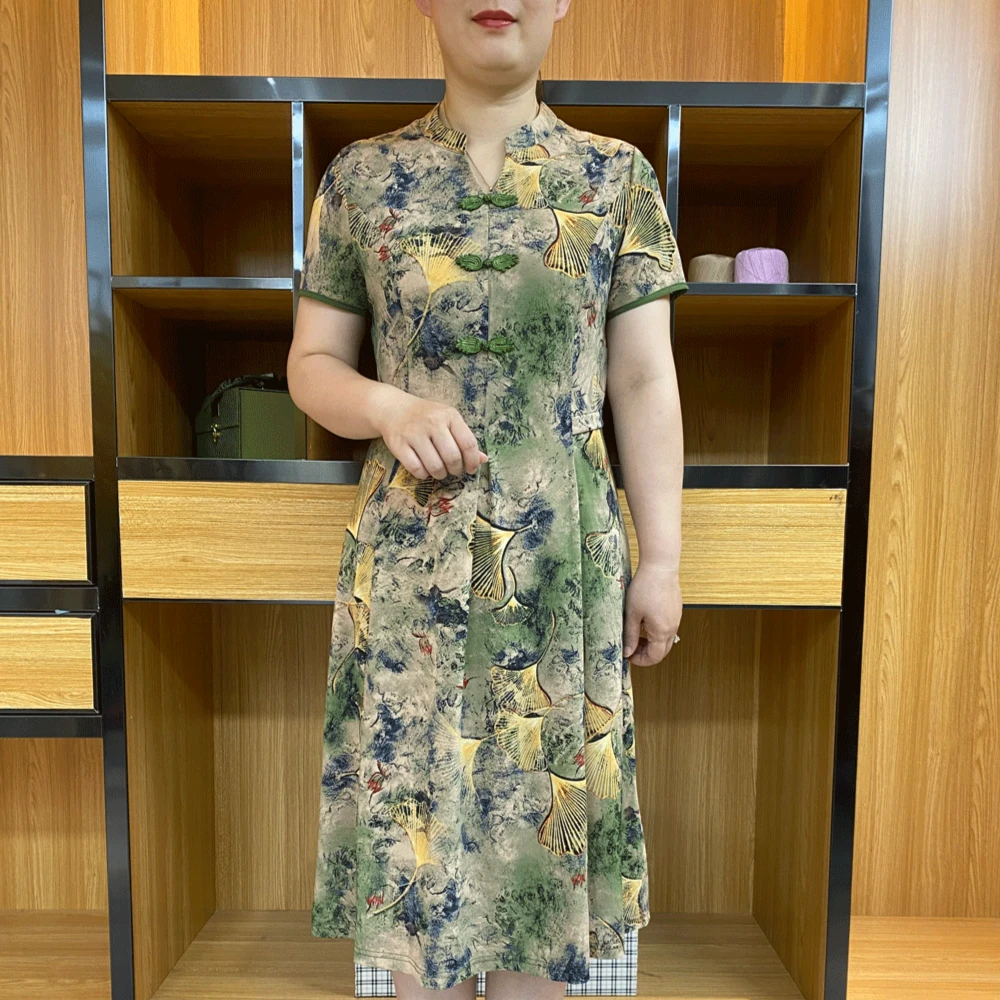 夏季妈妈装 时尚小方领显瘦连衣裙 百搭减龄宽松显瘦 90-175斤