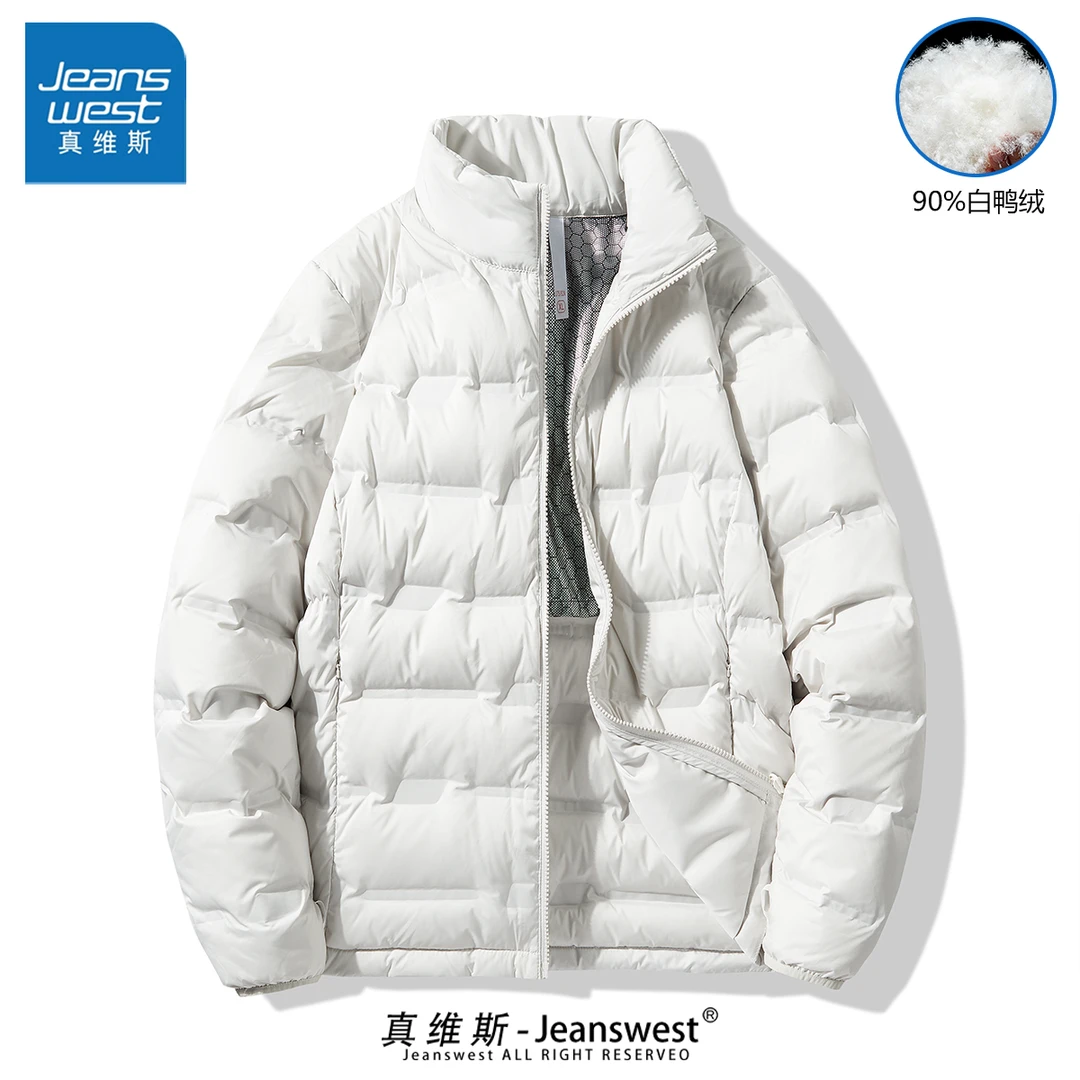 Jeanswest/真维斯羽绒服男女2023冬季新款防寒休闲保暖立领外套潮