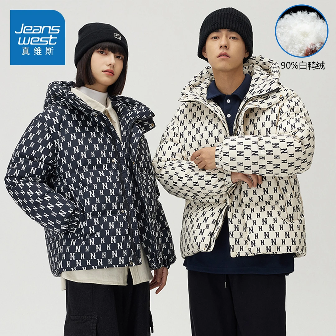 Jeanswest/真维斯羽绒服2023新款嘉兴鸭绒休闲男女冬美式保暖外套