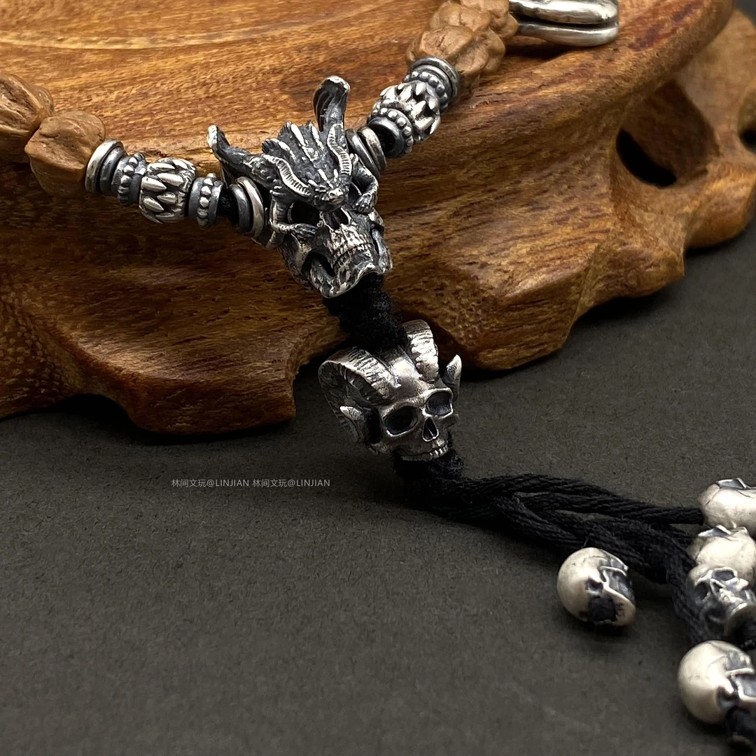 925银银制品 时尚耐萨里奥手工灭世之龙套装骷髅DIY文玩配饰复古