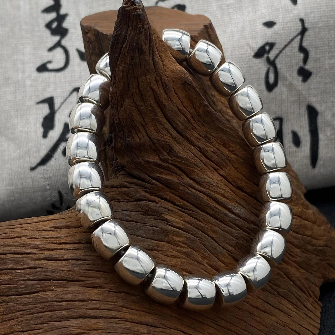 925银银制品 直切珠银手串手链百搭文玩配饰diy素款实心银饰简约