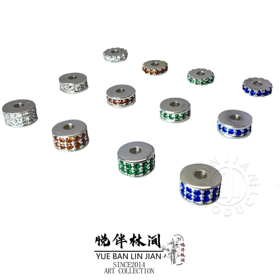 925银银制品 纯银彩宝隔片手工文玩配饰椰蒂手串