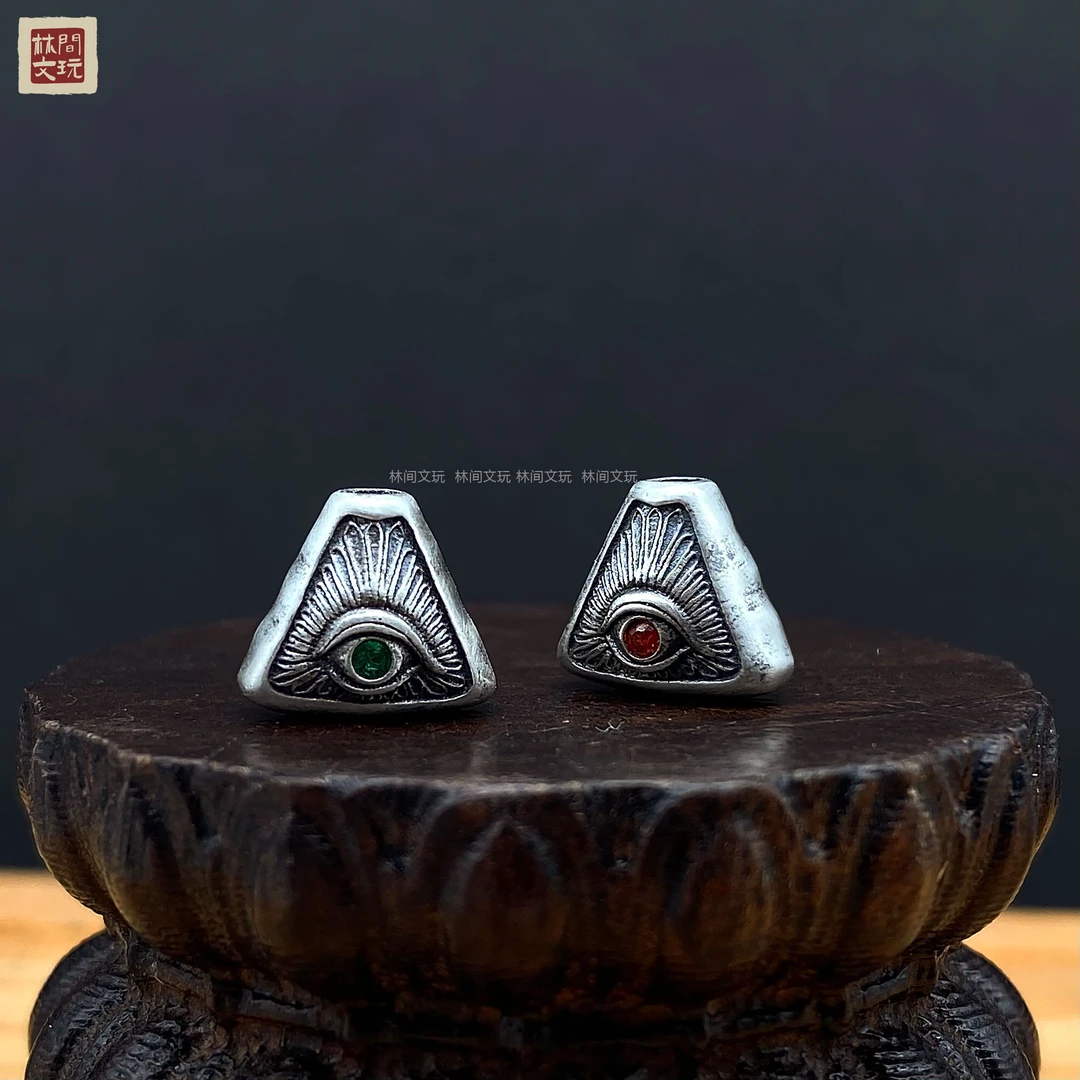 925银银制品 s925银精工神眼背云镶嵌手持藏式复古风直播文玩配饰