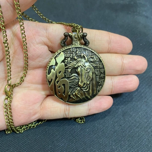 【福利】纯黄铜老式怀表仿古造型 双面镂空机械怀表 复古翻盖怀表