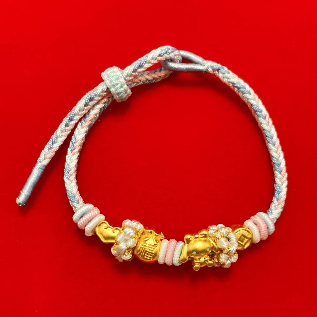 足金999玉桂狗福袋编织手绳