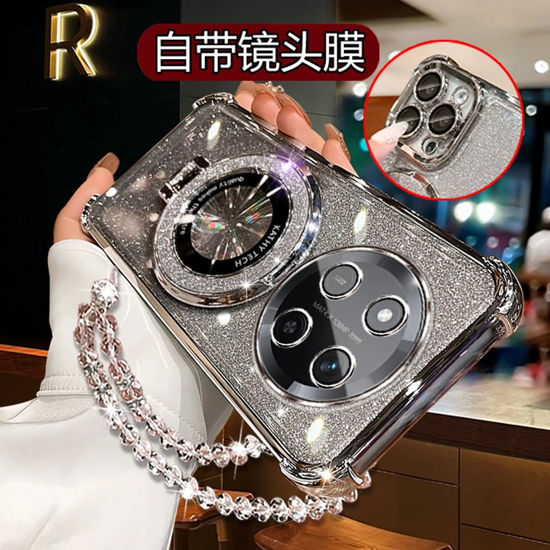 适用荣耀X60PRO手机壳女款BRP-AN00曲屏全包镜头四角防摔细闪支架