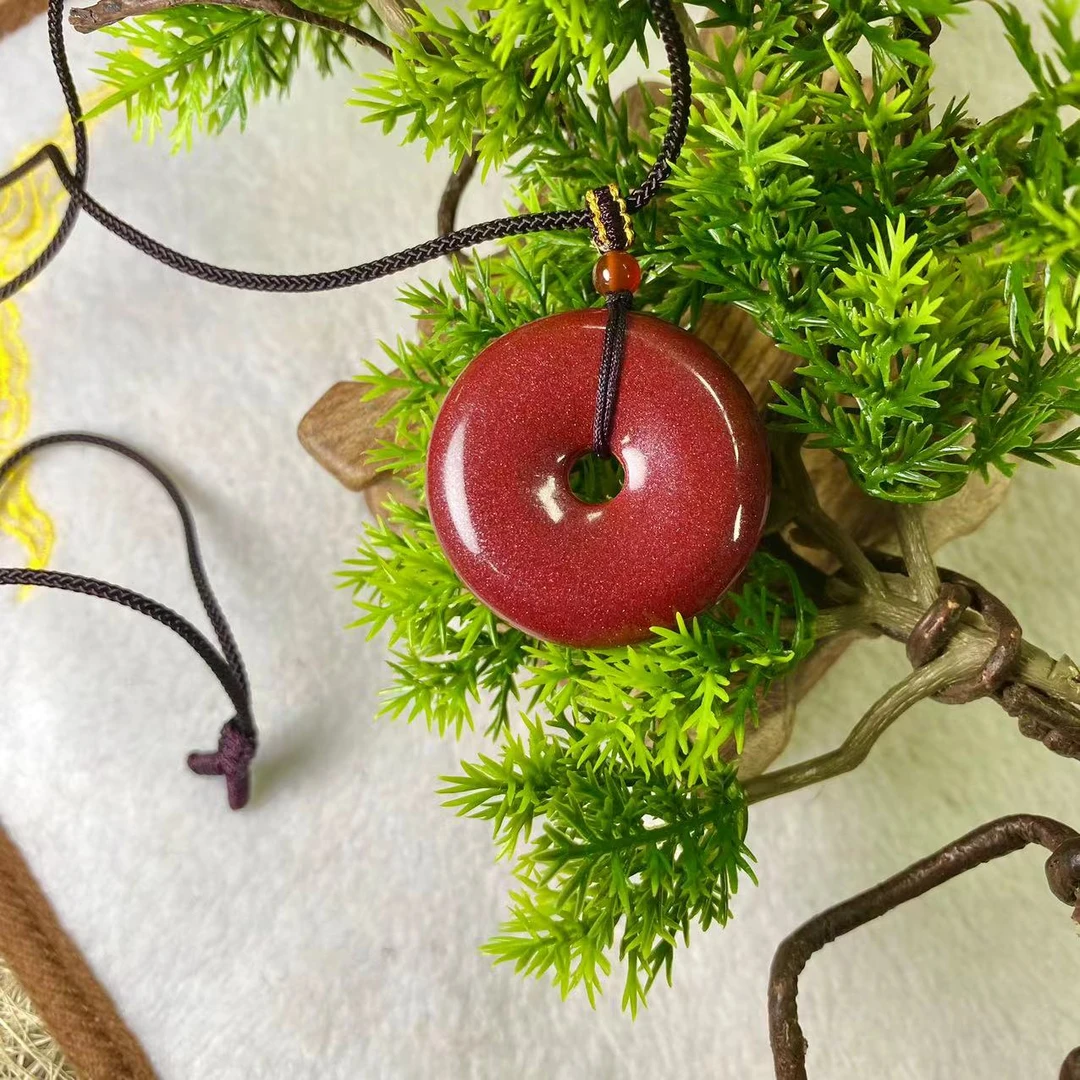 辰砂（处理）朱砂平安扣吊坠00013