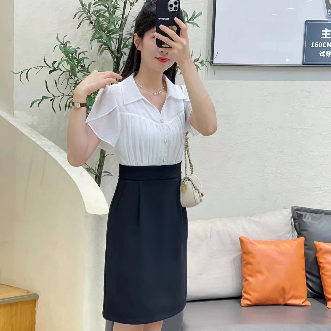 碧高作品  名媛风优雅气质显瘦翻领拼接女装连衣裙