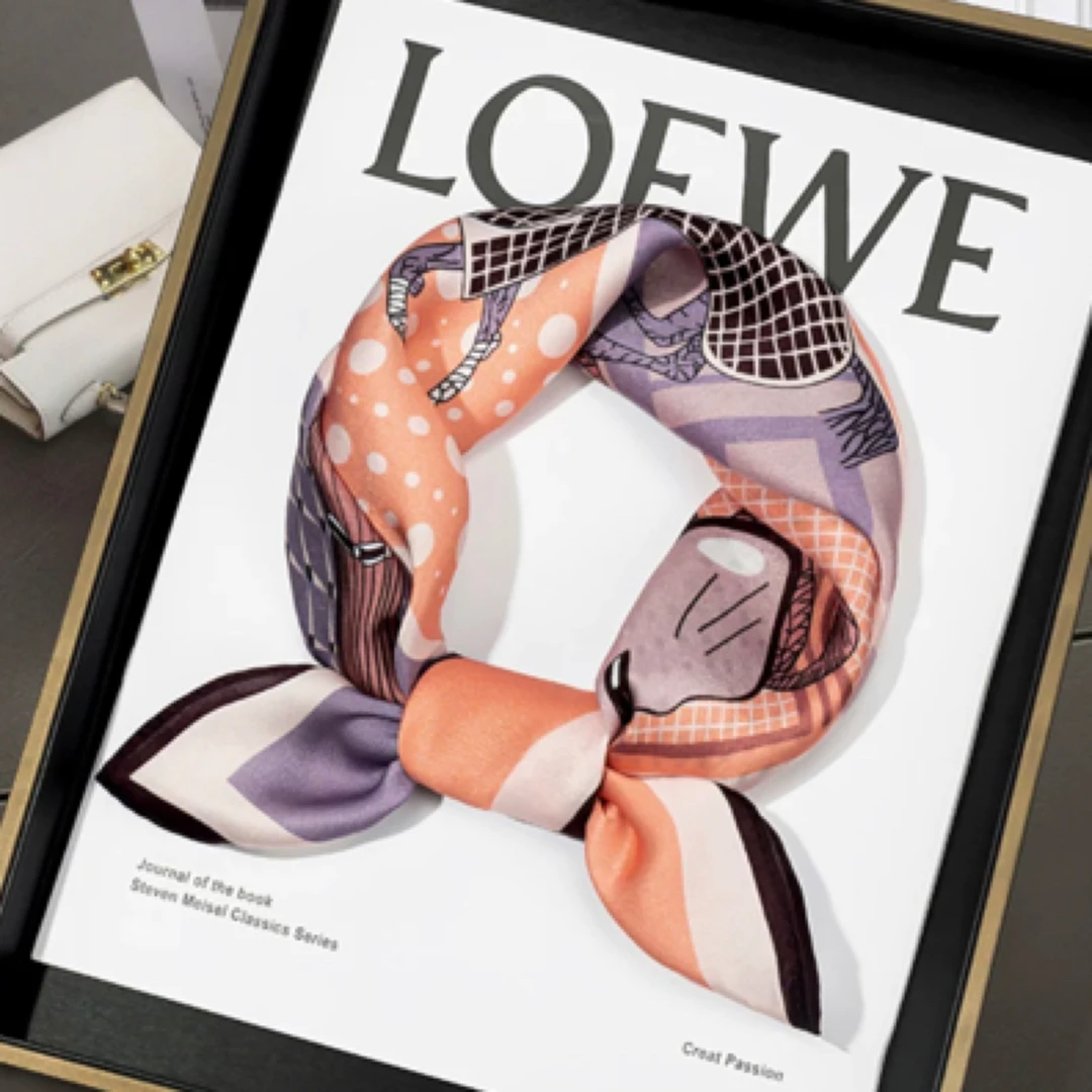 骏马粉紫色方巾，气质骏马方巾70cm左右百搭韩版方巾