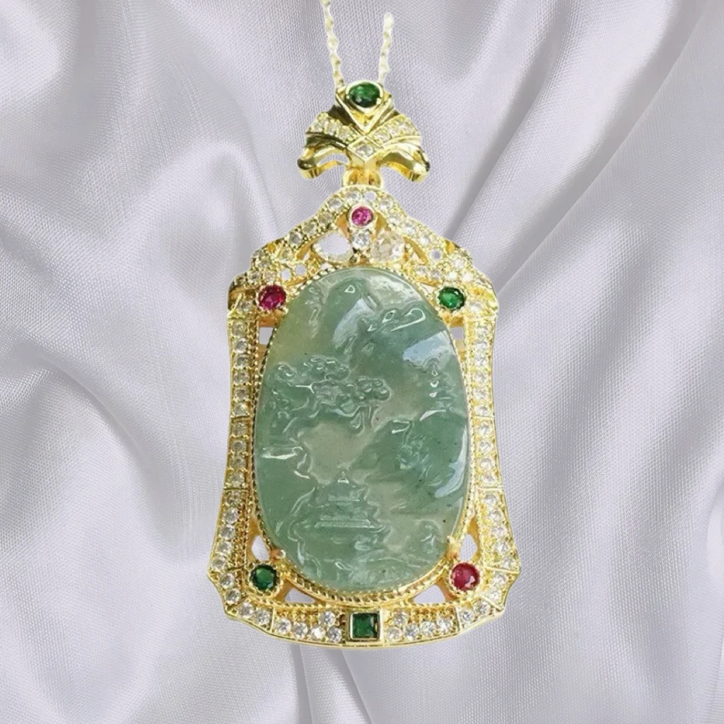 【先鉴后发】天然A货翡翠 山水牌 豪镶款 ZL-09（多样性发货）