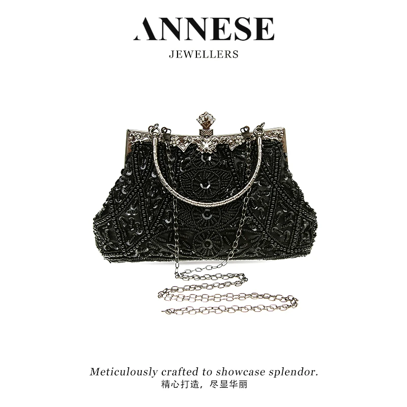 【yola定制】复古重工绣包串珠晚宴包经典百搭手提包-B0001