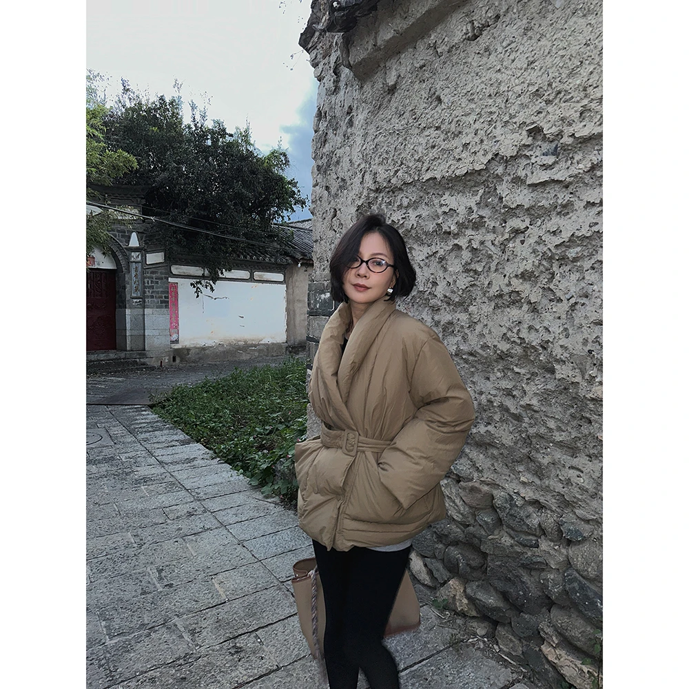 SHIIEELLLEM腔调交叉襟领口绗线大口袋鹅绒服P5101