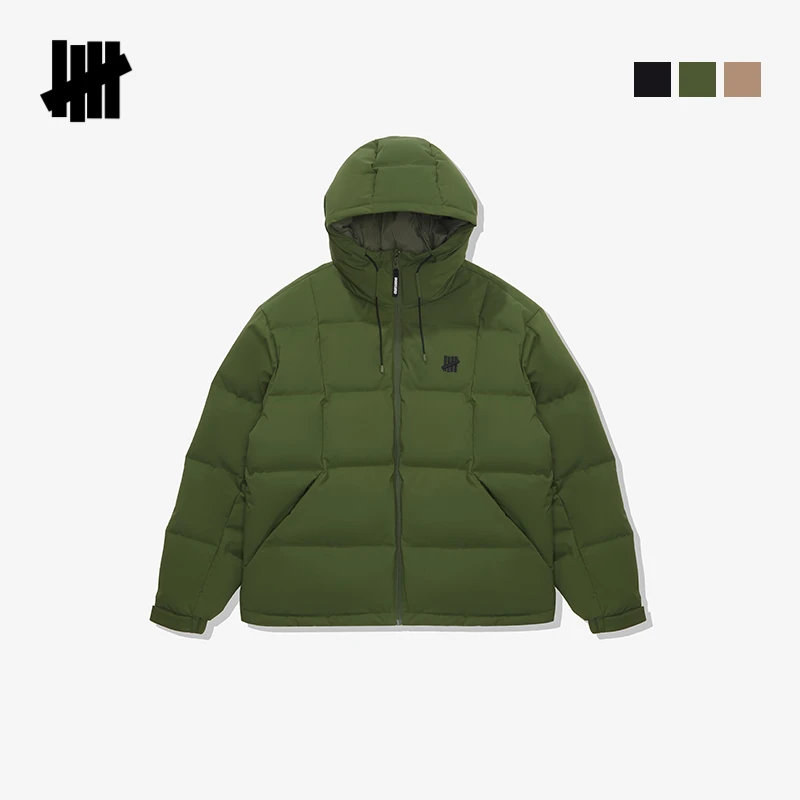 UNDEFEATED五条杠官方男装防泼水拉链戴帽羽绒服