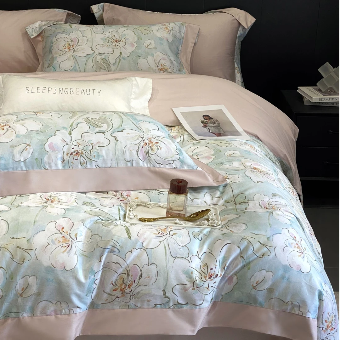 林小花【春浅】- 四件套欧式轻奢款全棉印花床单款床上四件套可水洗