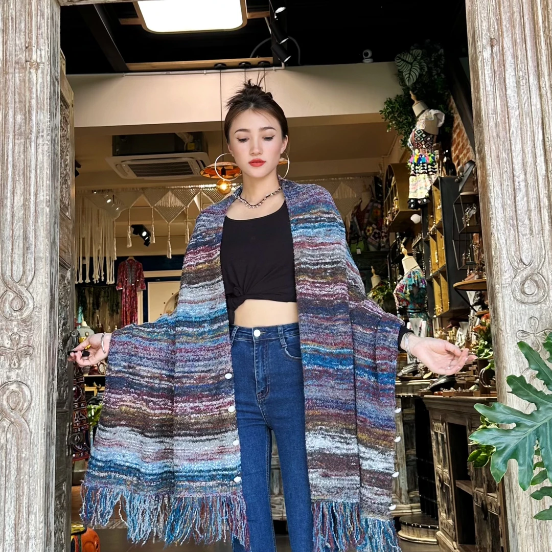 渐变星空流苏披肩