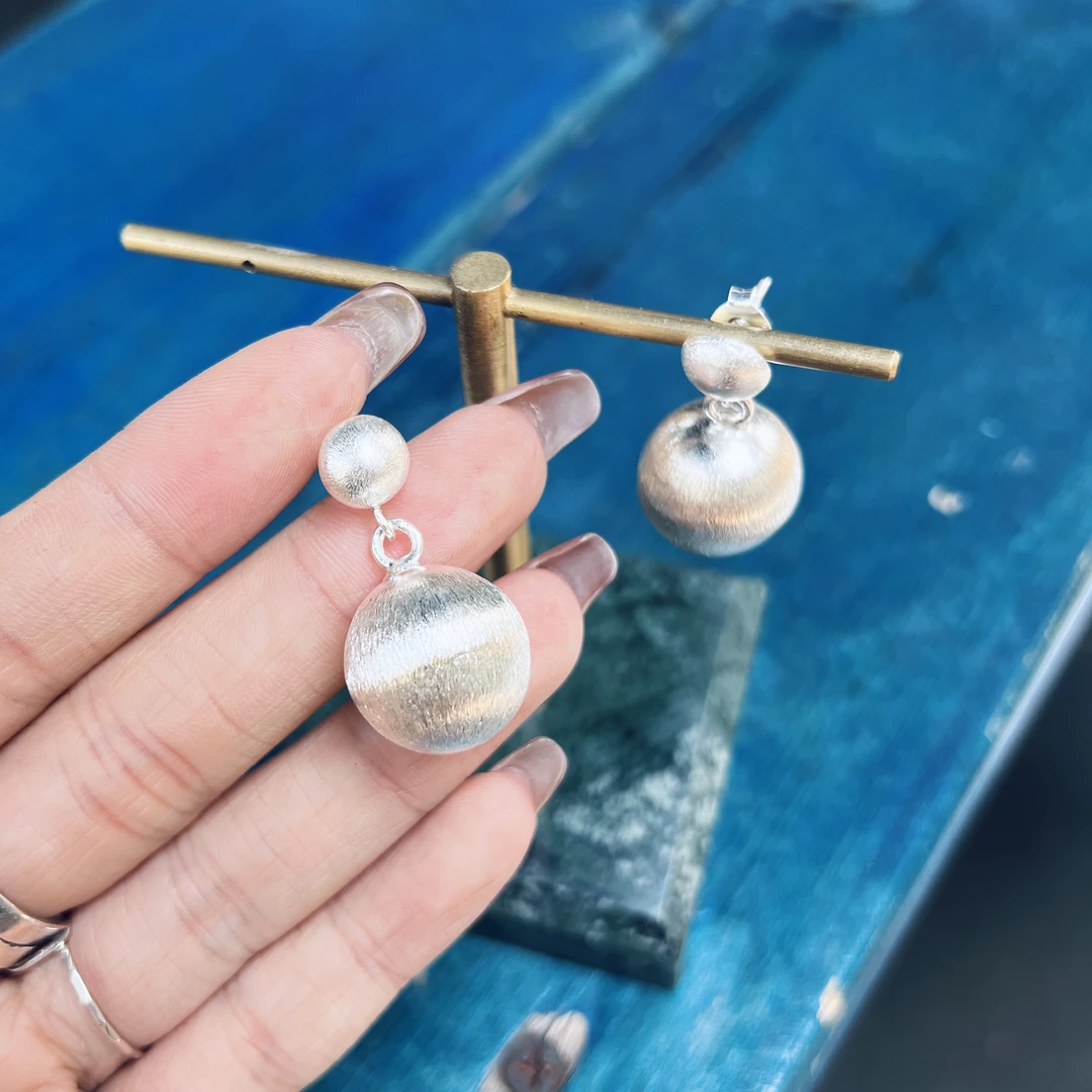 925银耳饰 拉丝圆珠耳环