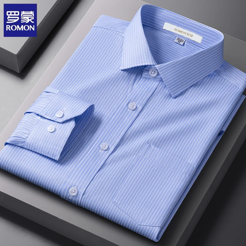 罗蒙2025春秋新款商务休闲长袖男士衬衣职业中年透气气质百搭衬衫