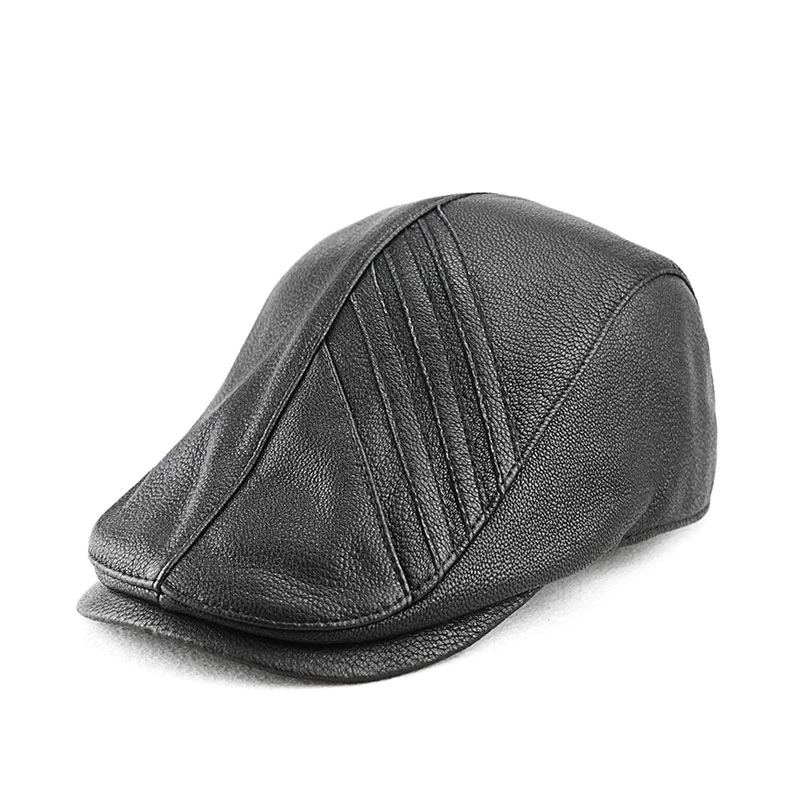 羊皮男士帽子时尚真皮鸭舌帽贝雷帽韩版休闲秋冬中老年保暖简约